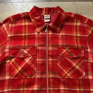 Vintage 90s Oversized Full Zip Flannel Acrylic Red Buffalo Flannel Size Large‎